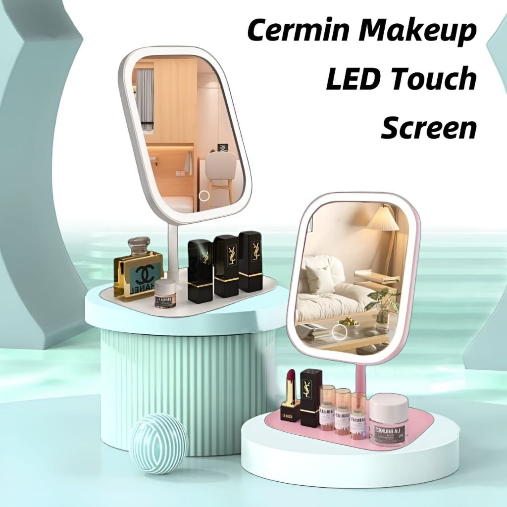 Kaca Cermin Lampu LED Tombol Touchscreen Mirror Touchscreen Rechargable •Bestindo•
