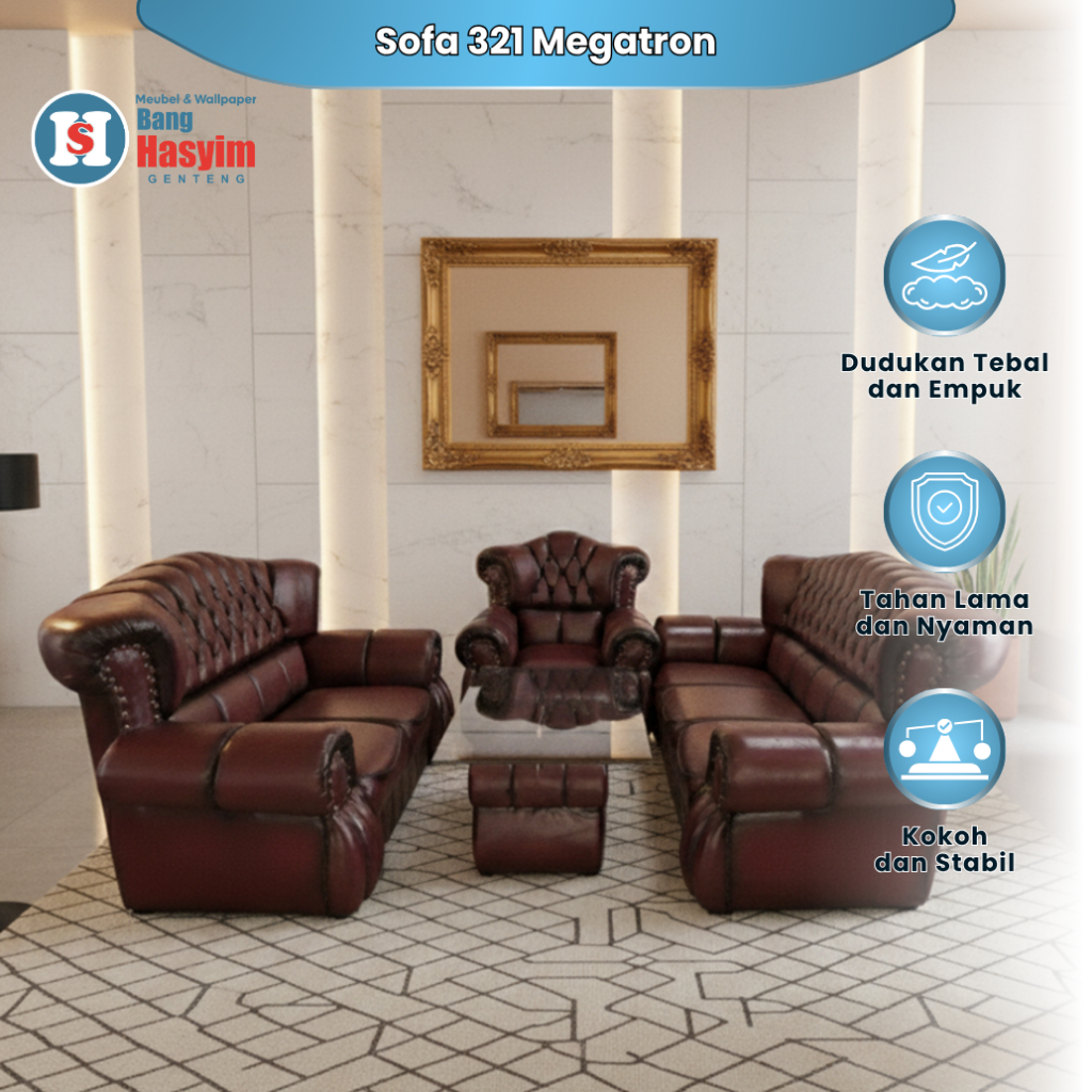 Bang Hasyim Sofa 321 Megatron Set Lengkap Ruang Tamu Merah Maroon Bahan Oscar Premium Dudukan Tebal 