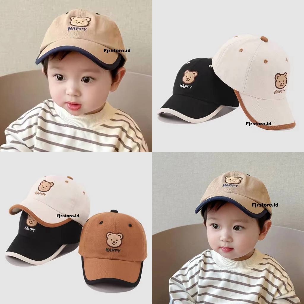 Topi Anak Baseball Laki-Laki Cowok Kartun Happy Bear Lucu Korea Style Terbaru