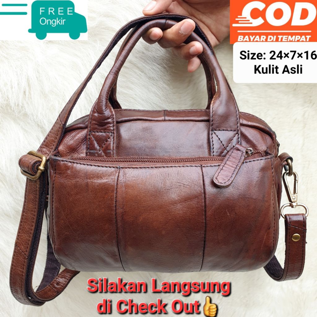 Tas Tough Selempang Sling Bag Handbag Wanita Kulit Asli Coklat