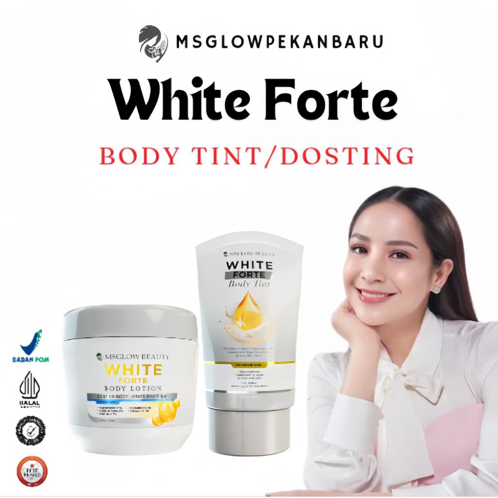 MS GLOW - NEW BODY SERIES WHITE FORTE BODY TINT / DOSTING WHITENING LOTION SIANG MALAM MENCERAHKAN