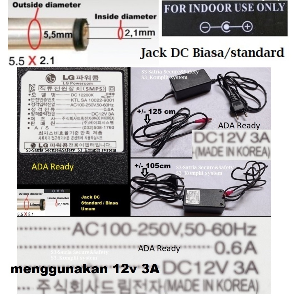 12V 3A 3 Ampere Adaptor 12v 3a LG adapter 12V bisa untuk 1,5A 2a 2A 3A amper 12volt 3ampere Powerful