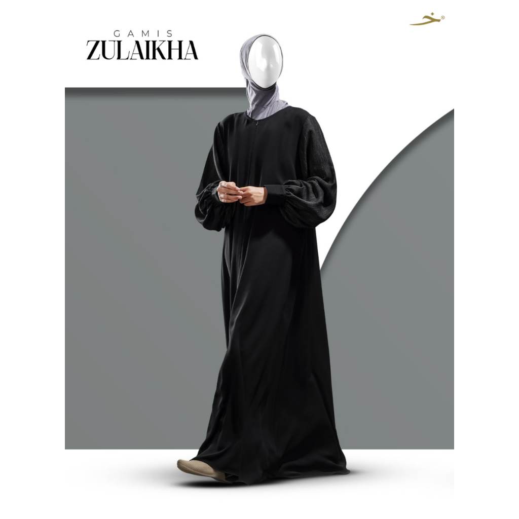 Khadijah Indonesia - Gamis Zulaikha Saphire Jetblack | Gamis Basic Elegan