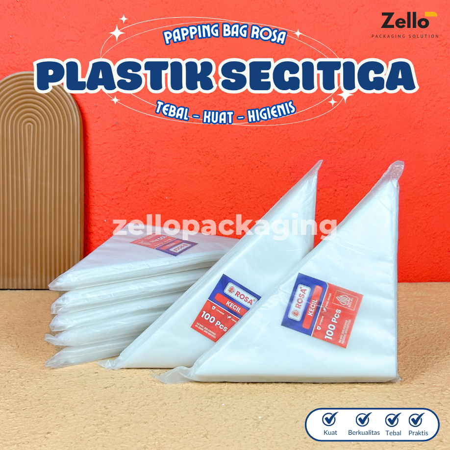 Papping Bag Plastik Segitiga Rosa Kecil Besar Jumbo Tebal Kantong Hias Makanan Kue Tart Muffin