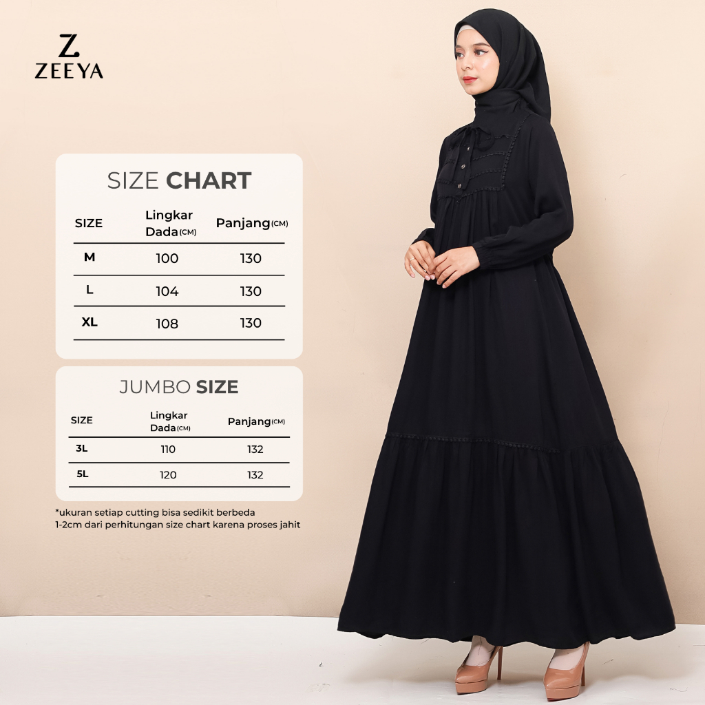 Terlaris Zeeya Collection Zoya Gamis Dress Umroh Hitam Polos Rayon Twill Busui Friendly Size M L Xl