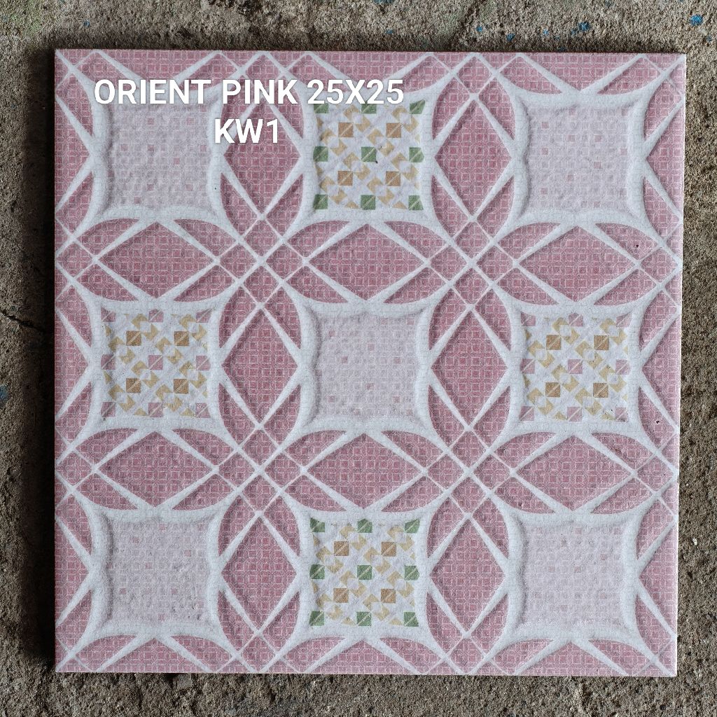 Keramik Lantai Kamar Mandi 25x25 UNO Orient Pink Motif Kasar KW1