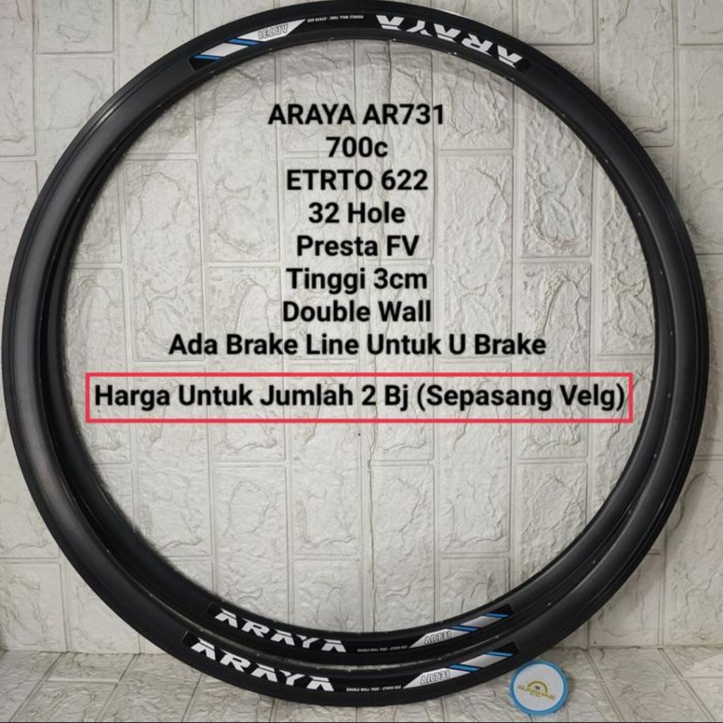 Velg Rims 700c 32H ARAYA AR731 Double Wall Tinggi 3cm Presta Sepeda Fixie Roadbike Rim 700 Jumlah Se