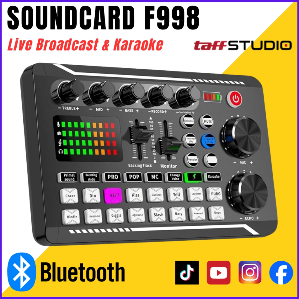 KS COD TaffSTUDIO Pro F998 Soundcard Mixer Audio Bluetooth USB Live Streaming Broadcast Karaoke