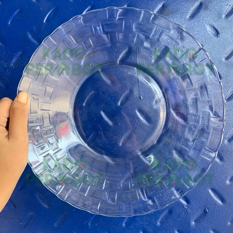 Piring Kaca Anyaman - Piring Makan Tebal Besar Cantik - Piring Beling Souvenir