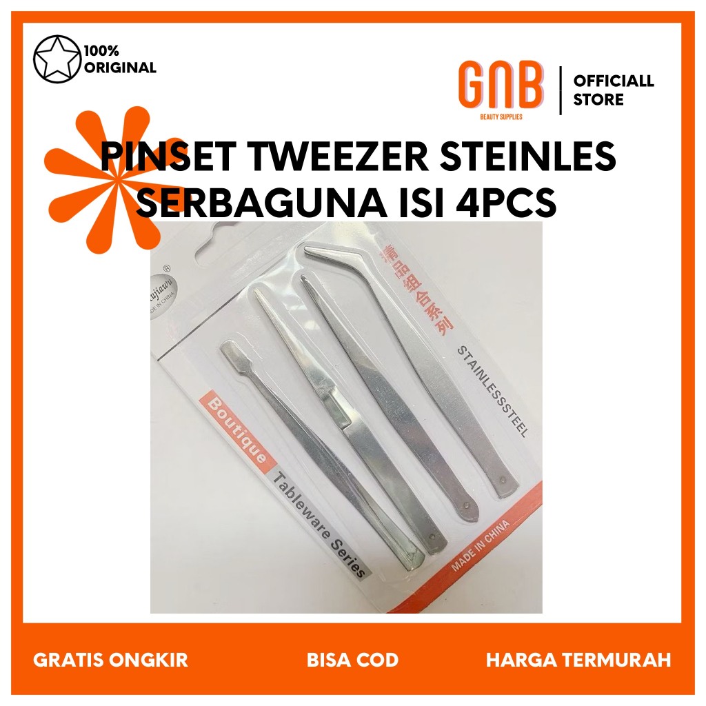 PINSET SET 4PCS STAINLESS STEEL TWEEZERS VINSET 4 PCS / PINSET PENJEPIT PICING/ PINSET 4 PCS SERBAGU
