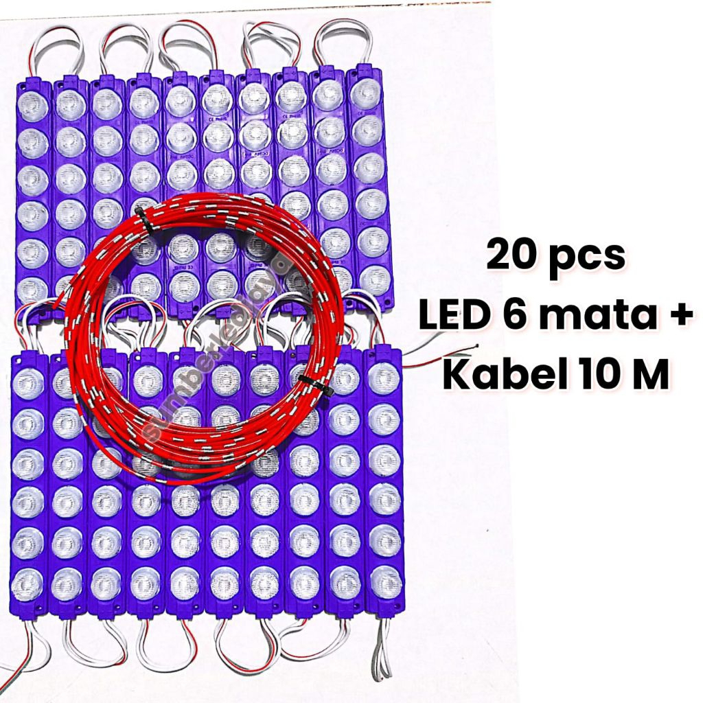 20 pcs lampu LED 6 mata 12 volt 24 volt dan kabel bintik 10 meter LED variasi kolong truk bus motor