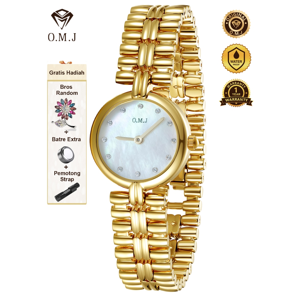 OMJ G083 Jam Tangan Wanita Gold Elegan Quartz Watch Water Resistant 3ATM Stainless Steel
