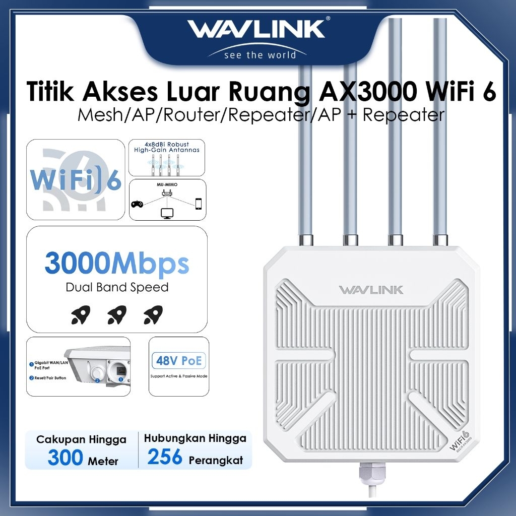 WAVLINK WiFi6 Outdoor Access Point Dual Band AX3000 Long Range Outdoor WiFi Mesh Extender