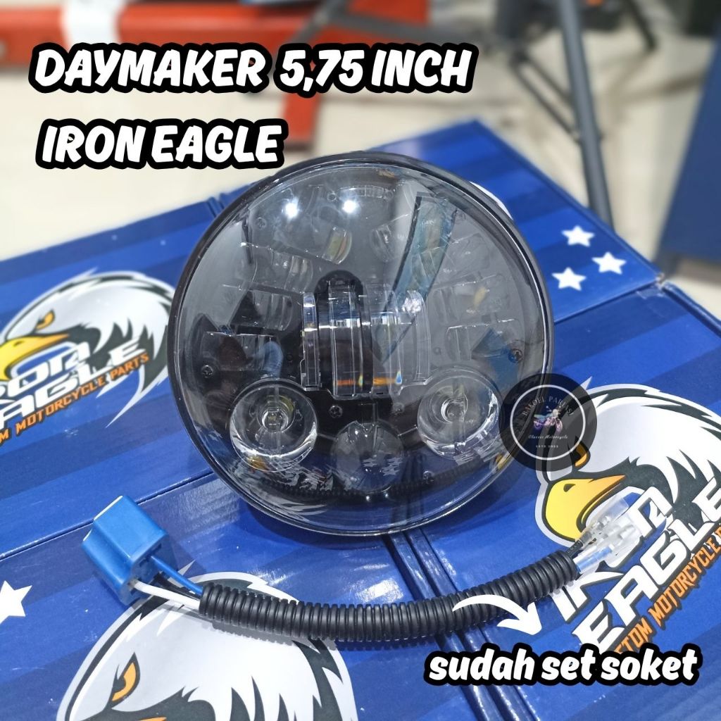 DAYMAKER 5, 75 INCH SET SOKET IRON EAGLE LAMPU DEPAN CB GL MP TIGER RX KING 5,75IN SENJA BIRU JAUH D