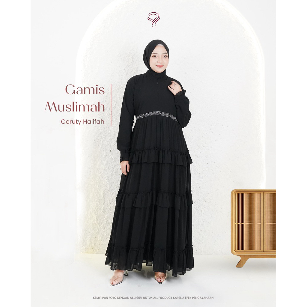 Ray'sah l Gamis Muslimah Wanita Ceruty Halifah l Adem, Tangan Karet, & Busui Friendly l Acara pesta,