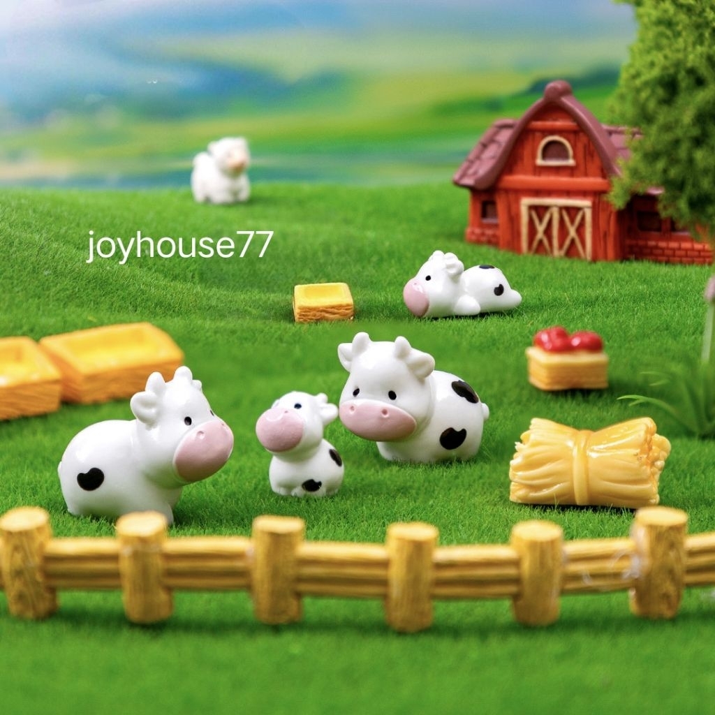 Miniatur Peternakan Sapi Kandang Jerami Mainan Resin Ornamen Prakarya Pajangan Hiasan Dekorasi Maket