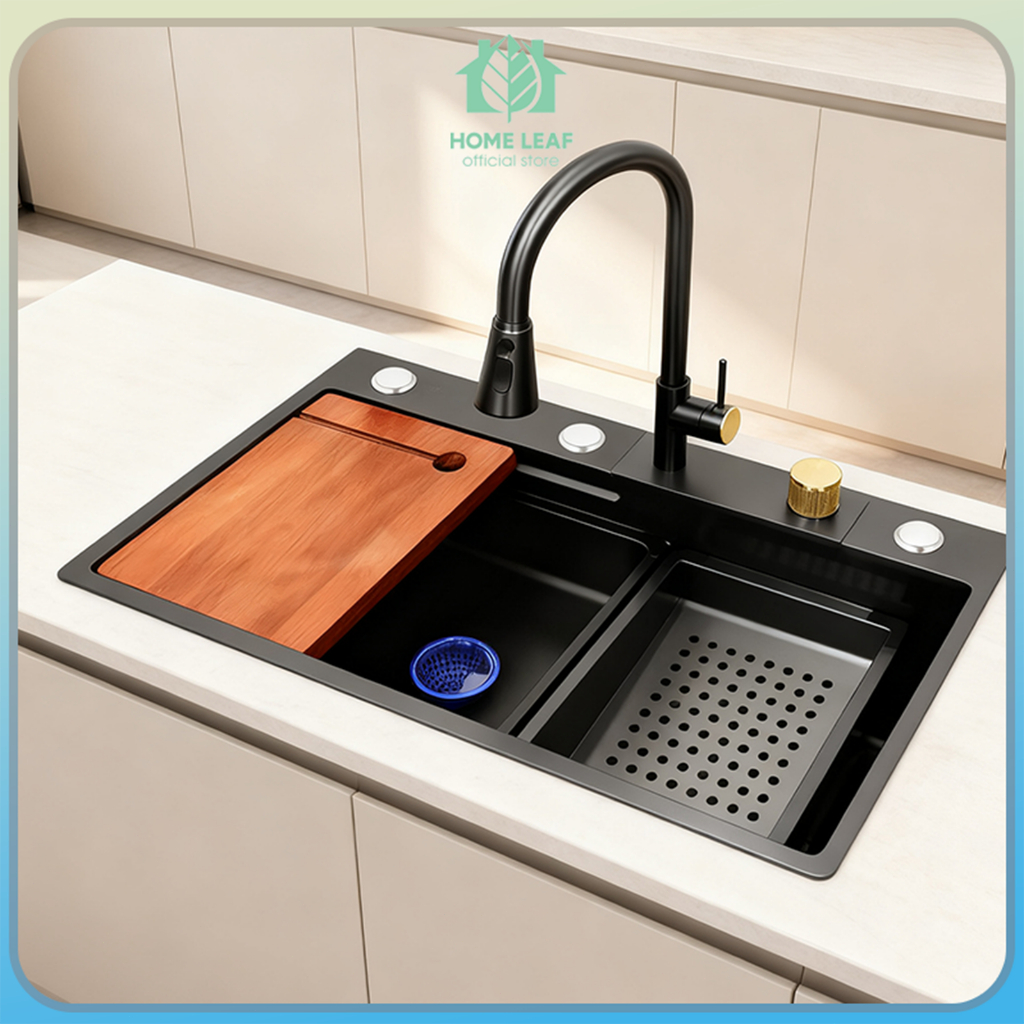 HOME LEAF - Kran wastafel cuci piring/wastafel cuci piring stainless,kran air,Hitam/Perak,sink cuci 