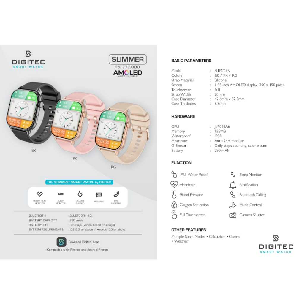 JAM TANGAN DIGITEC SMARTWATCH SLIMMER / SMARTWATCH DIGITEC SLIMMER ORIGINAL