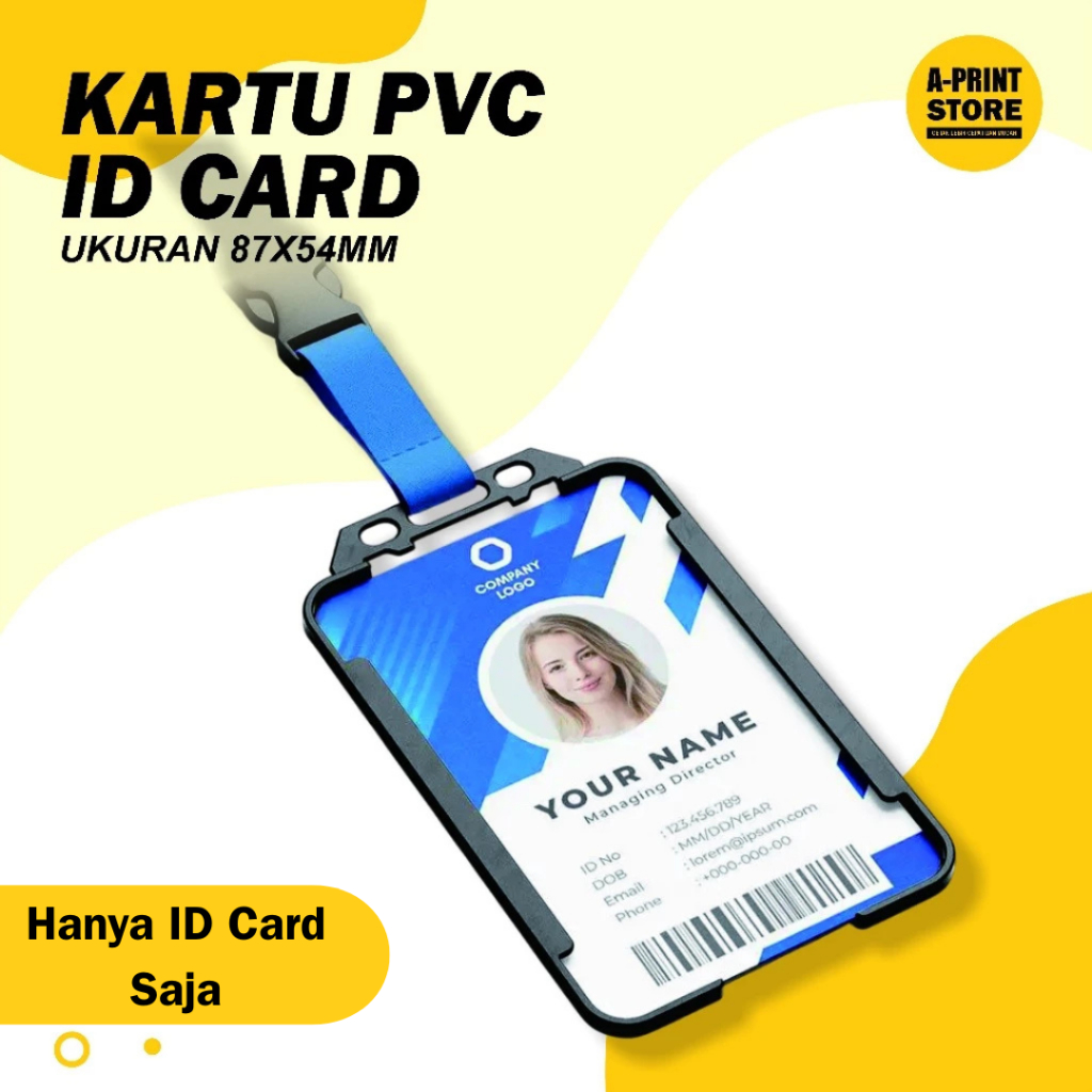 Cetak ID Card Bahan PVC Full Color Depan Belakang Custom - Free Desain dengan Pilihan Template