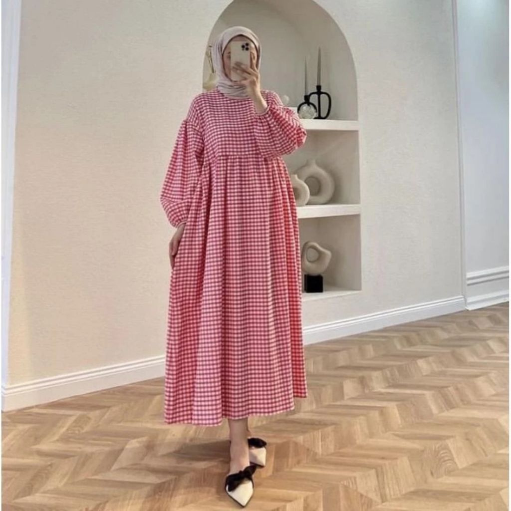 Tunik kotak terbaru lengan panjang katun kotak muslim wanita