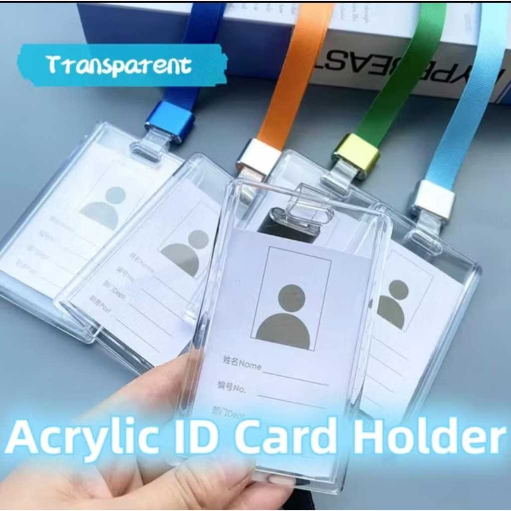 Tempat Kartu Id Card Akrilik 2 Sisi Bening Transparan Vertikal Horizontal ID Holder Name Tag