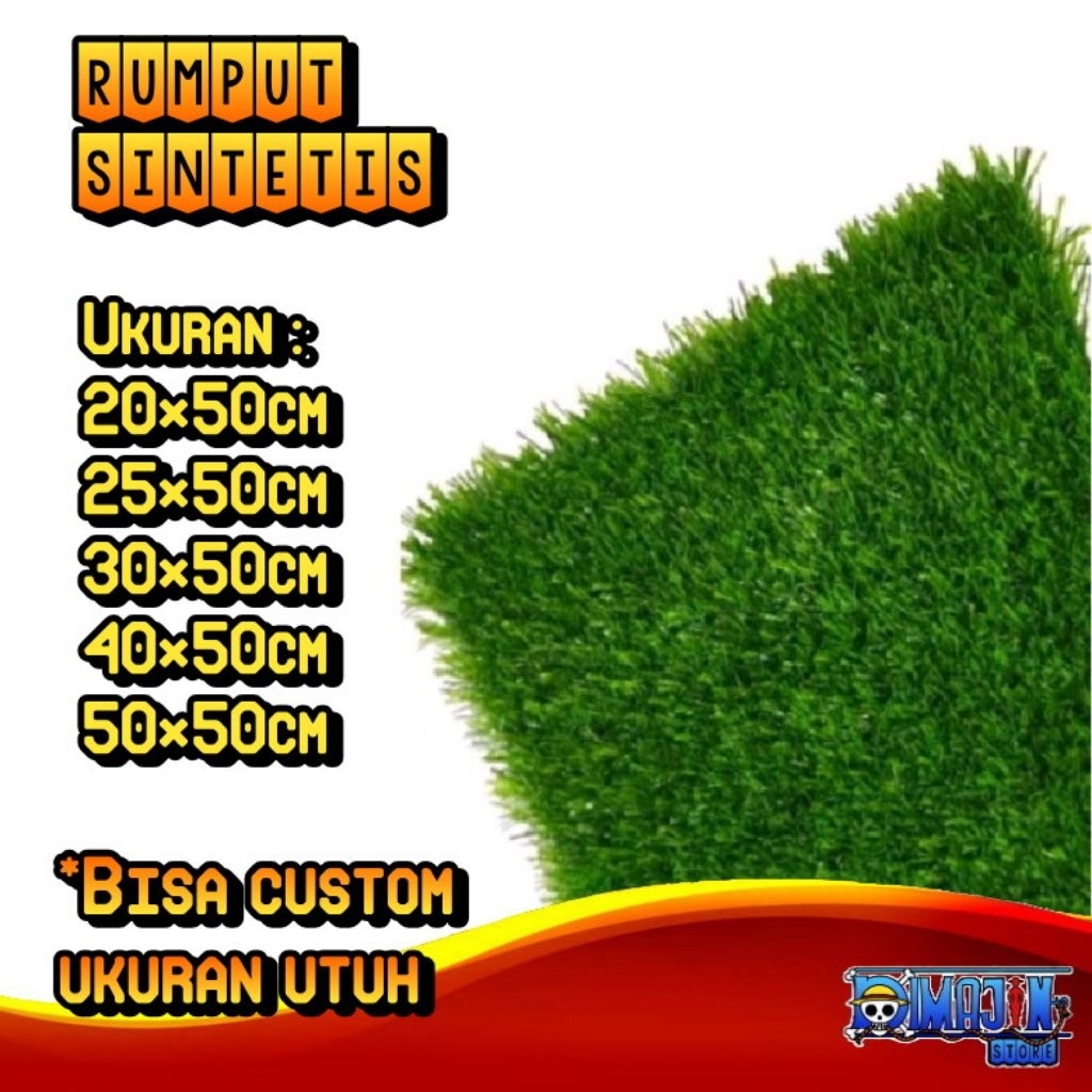 Rumput Sintetis Uk. 20x50cm, 25x50cm, 30x50cm, 40x50cm, 50x50cm Tebal 8mm - 40mm Swiss Dekorasi Tama