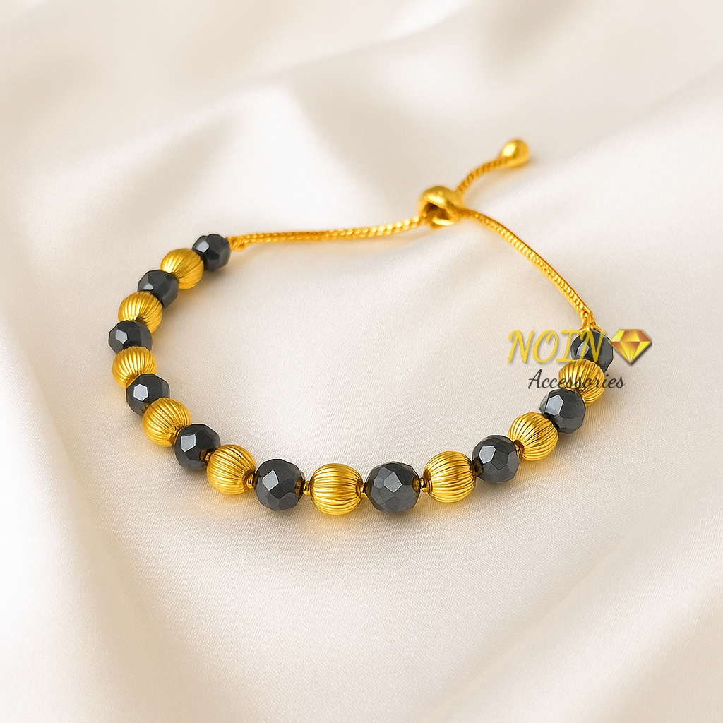 Noin Gelang Elegan Wanita Gold Black Fashion Premium Alloy Desain Mewah Modern Minimalis