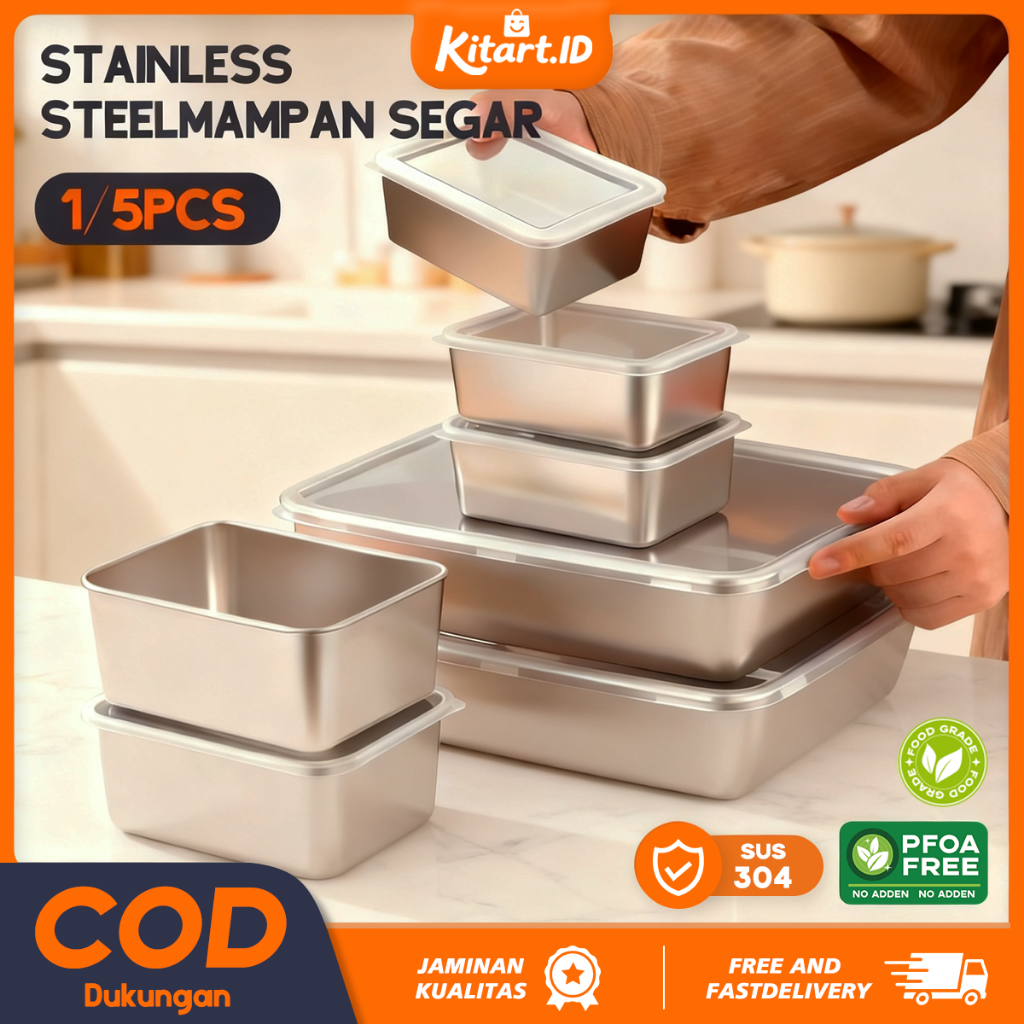5PCS Wadah Makanan Stainless Steel 304 Bertutup Kedap – Food Container Kotak Bekal Anti Karat Food S