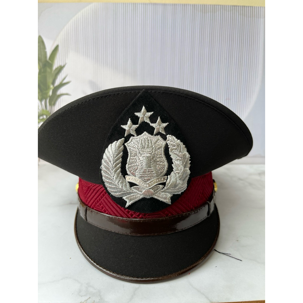 Jual pet pdh pdu bintara polri premium merek mawardi dan tas BINTARA POLISI LIDAH TOPI KAIN HALUS BL