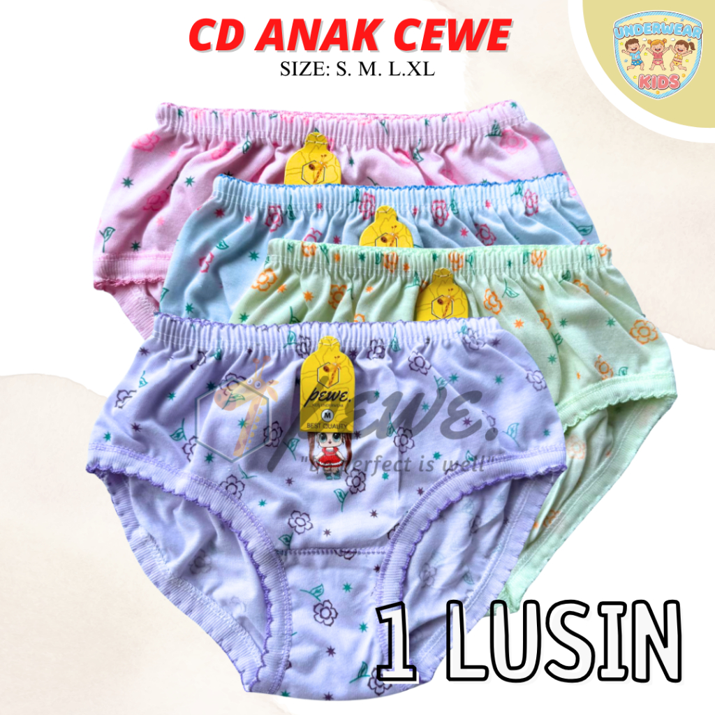 1 LUSIN Cd Anak Cewek Bahan Katun Adem Lembut Nyaman / Celana Dalam Anak Perempuan polos Tebal / Sem