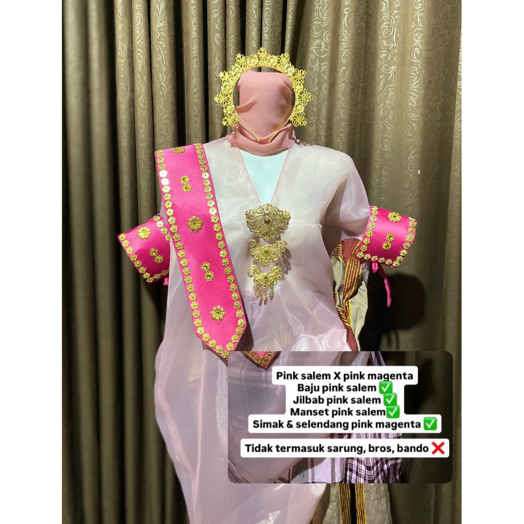 TERMURAH BEST SELLER Baju Bodo Organza 1 set simak, selendang, jilbab & manset (Tdk termasuk sarung)