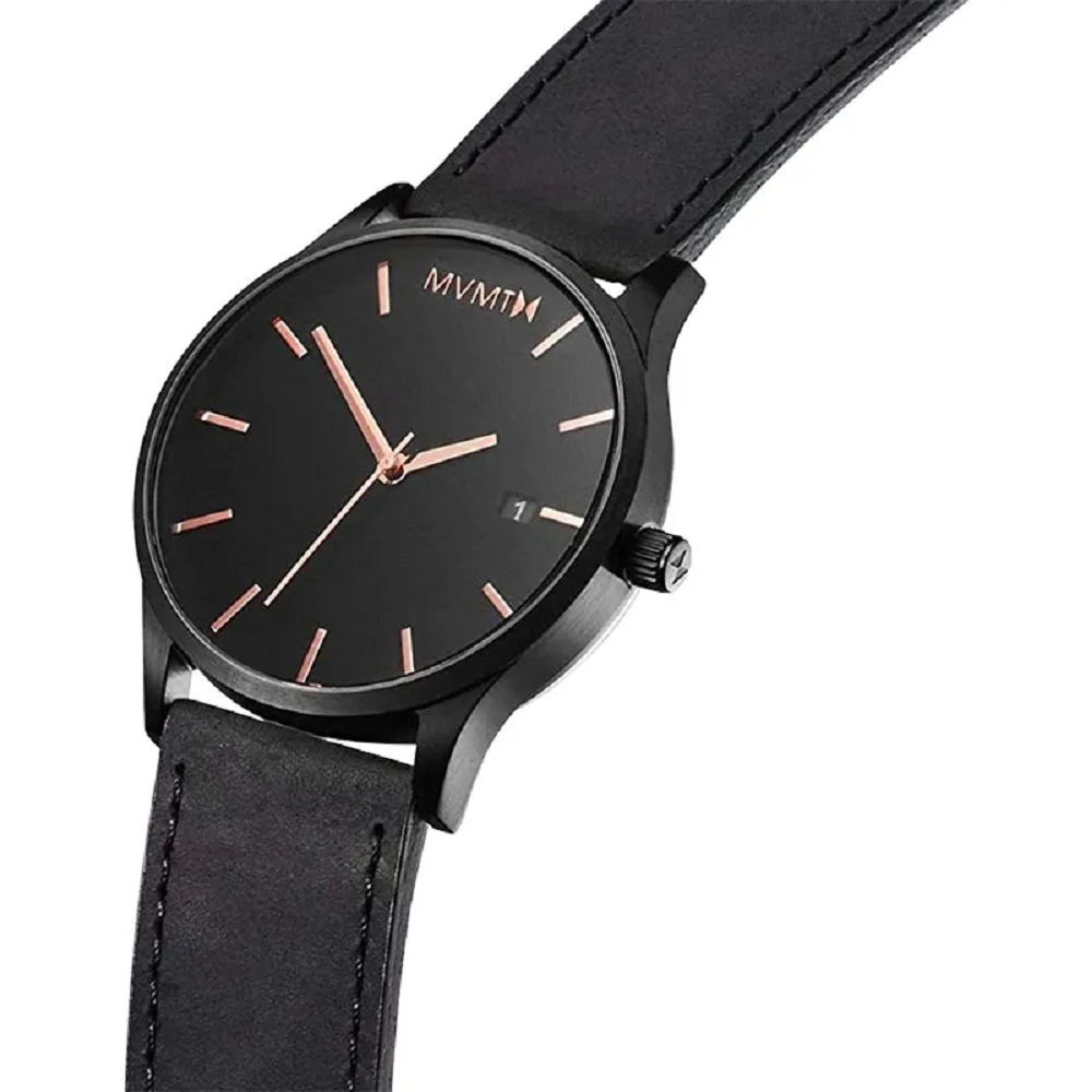 Jam Tangan Pria Casual Man Watch MVMT Classic D-MM01-BBRGL Black Leather Strap Black Dial