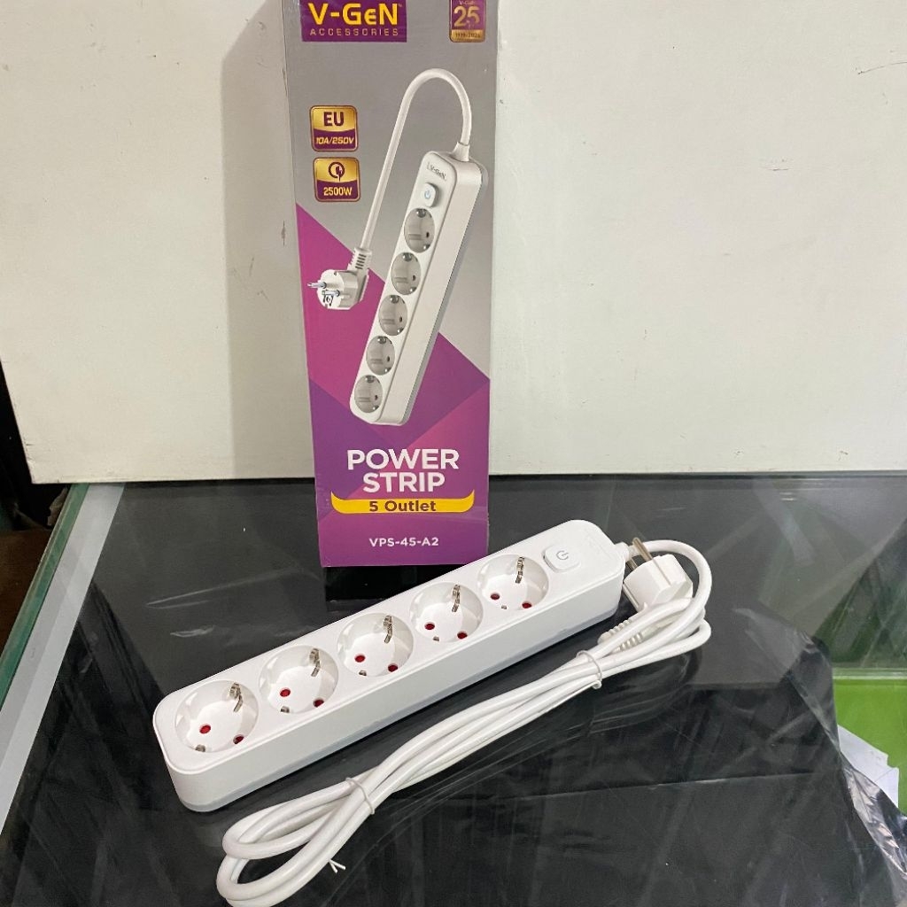 V-GEN VPS-45-A2 POWER STRIP 5 OUTLET//Terminal Listrik 2500W 220Cm