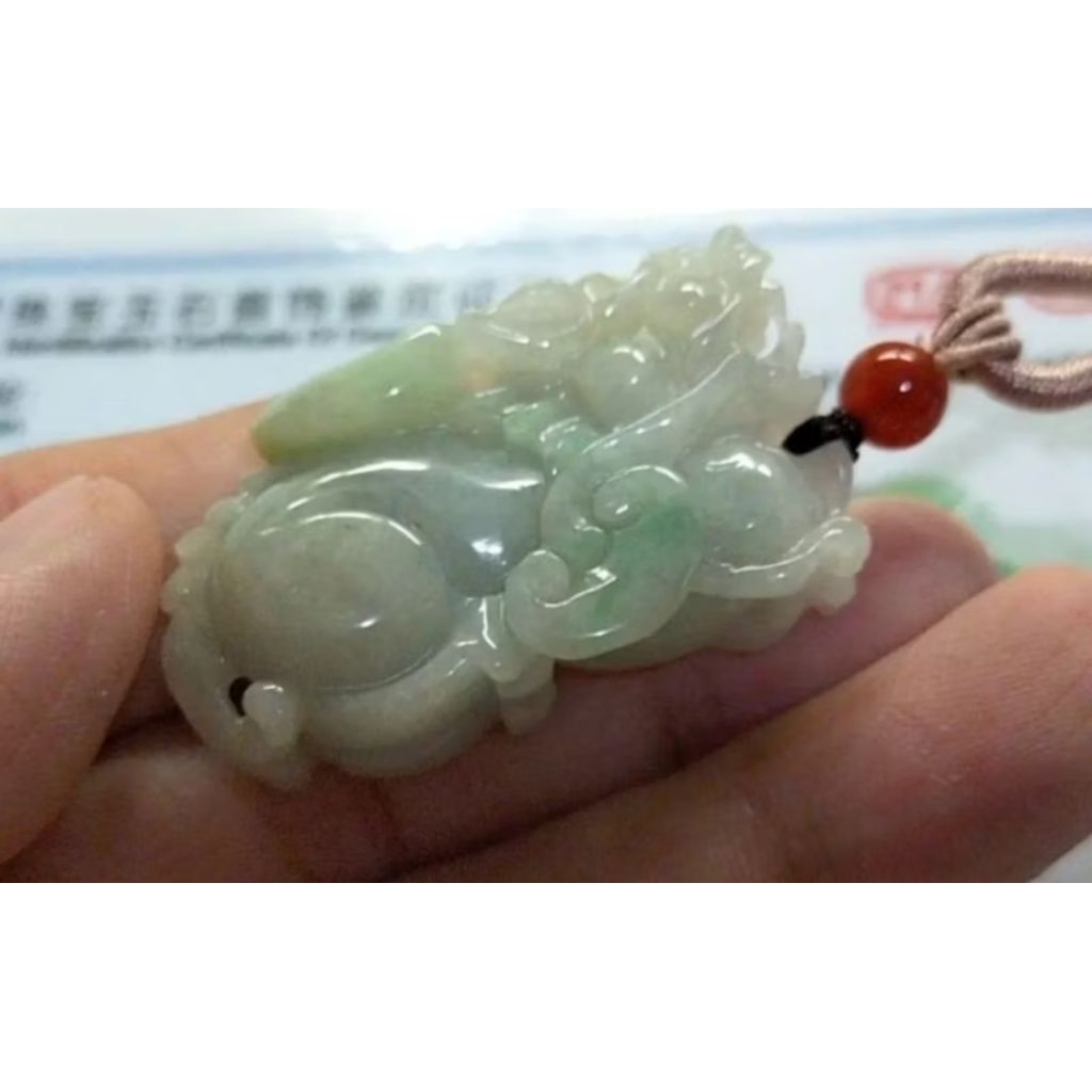 Liontin Pixiu Ruyi Giok Jadeite Premium Natural Asli Bersertifikat Grade A (7931)