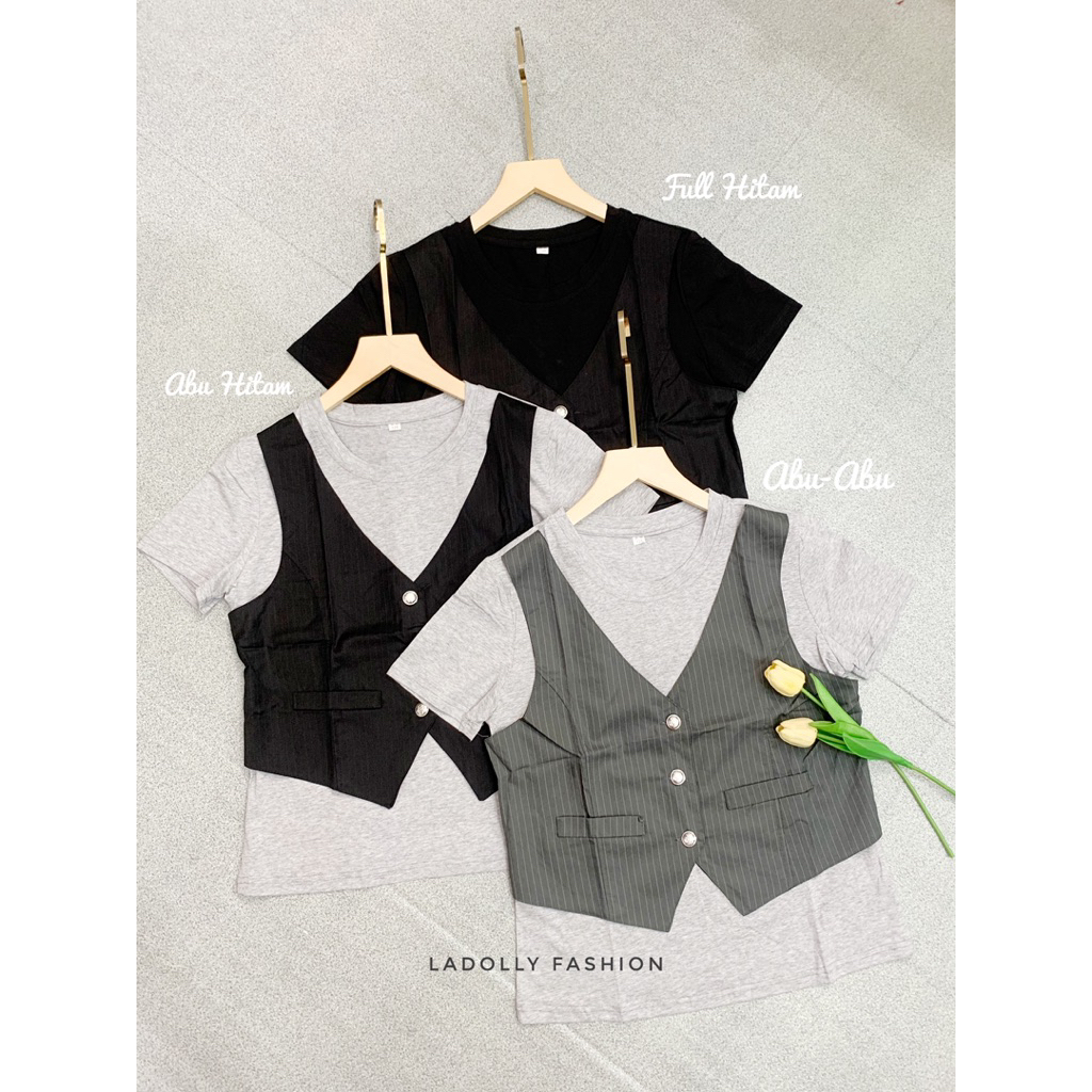 [ LADOLLY ] - Kaos Rompi yyfq Import Wanita Atasan