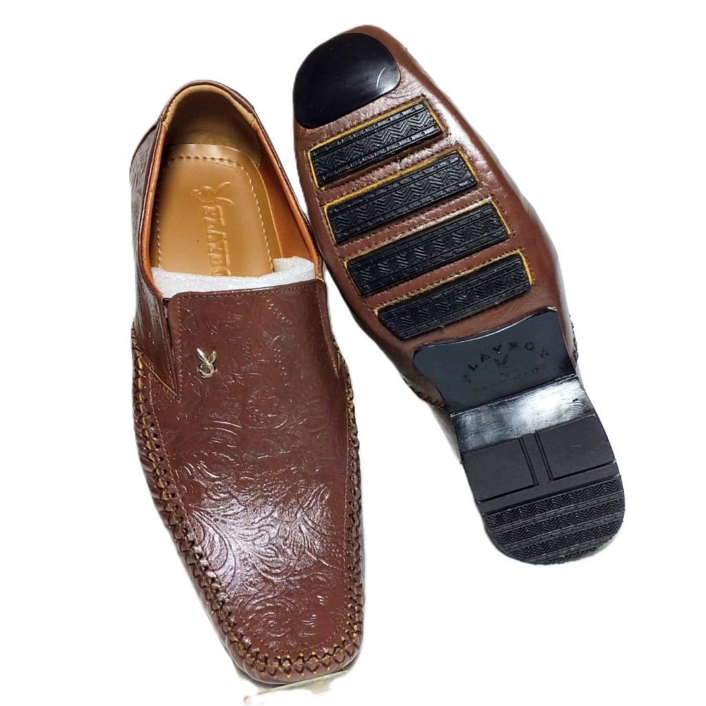 Sepatu Pantofel Pria Batik Coklat | Sepatu Pantopel Playboy Full kulit Asli Formal Kerja Elegan Kuat