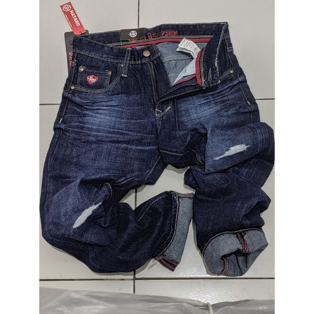 BARU Celana Jeans Panjang Pria Dewasa HATARO Model Sobek Lutut Outfit Kekinian