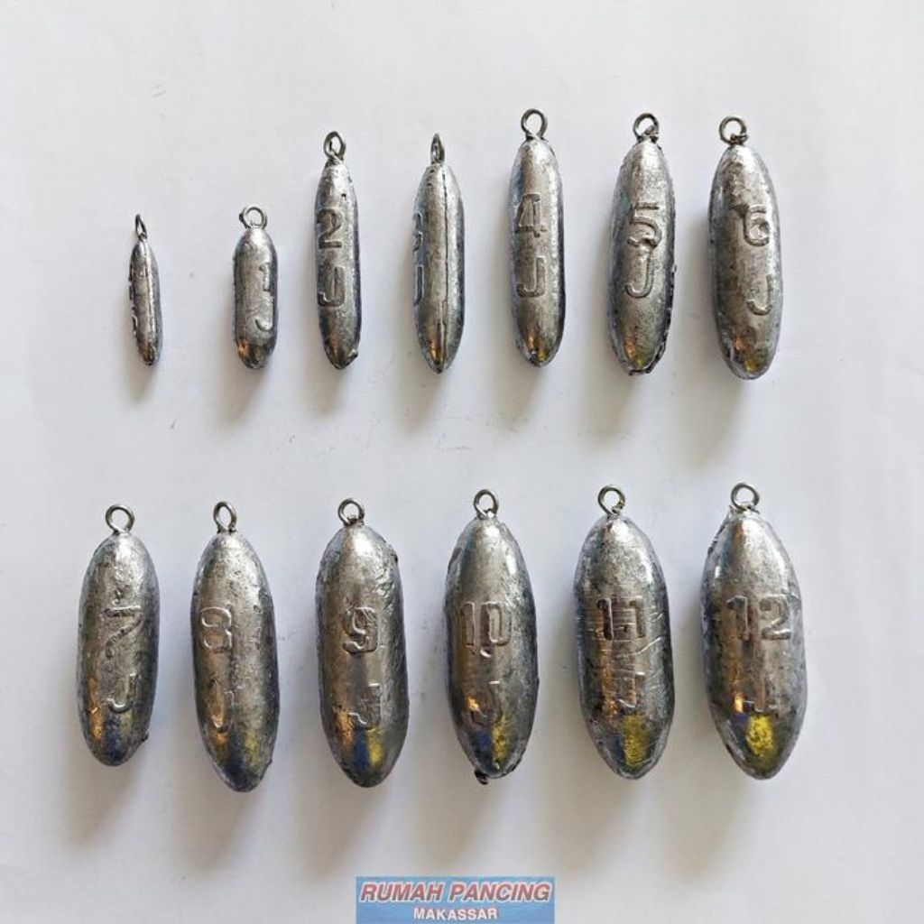 GHA slug timah pemberat pancing 452 ukuran 12,13,14,15 gr isi 250