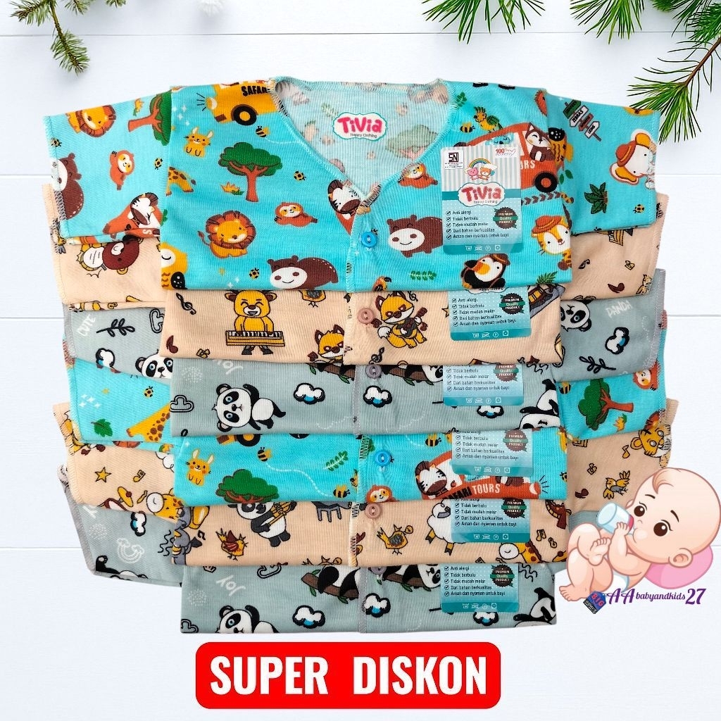 TERBARU TIVIA 6PC ((Setengah Lusin)) Baju Bayi Usia Newborn lengan Pendek Print Bahan Nyaman Berkual