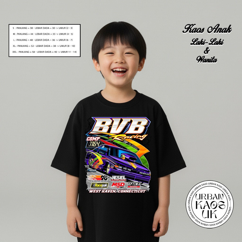 Kaos Anak Laki Laki Distro Karakter BVB RACING Baju Harian Anak Cowok Keren Lucu 3 - 10 Tahun - URBA