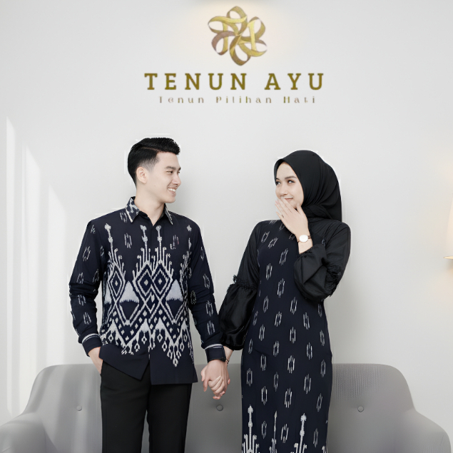 Baju Tenun Couple Series Mariposa Warna Hitam Dress Mariposa X Kemeja Tenun Ethnik Pasangan Kondanga