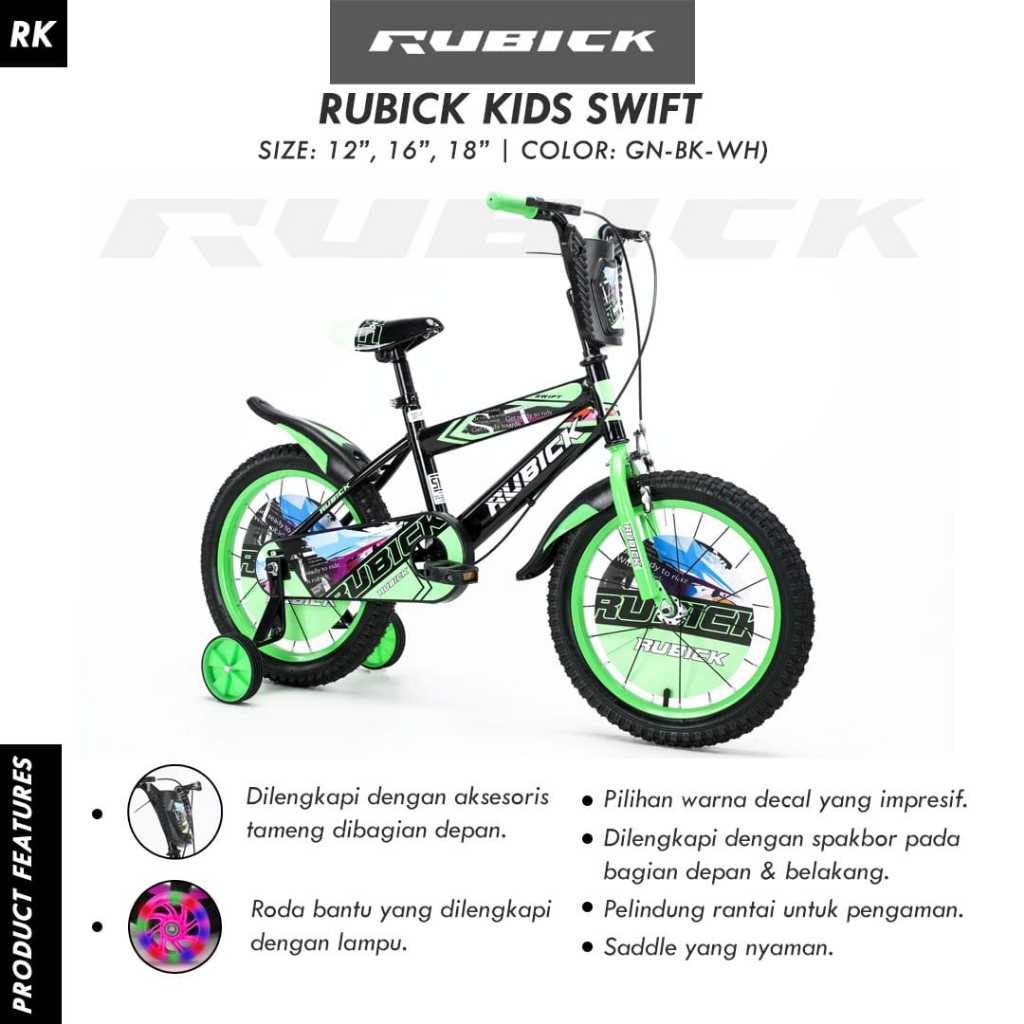 Sepeda Anak Laki Laki BMX Rubick Swift By UNITED 18 Inch Usia 6-8 Tahun