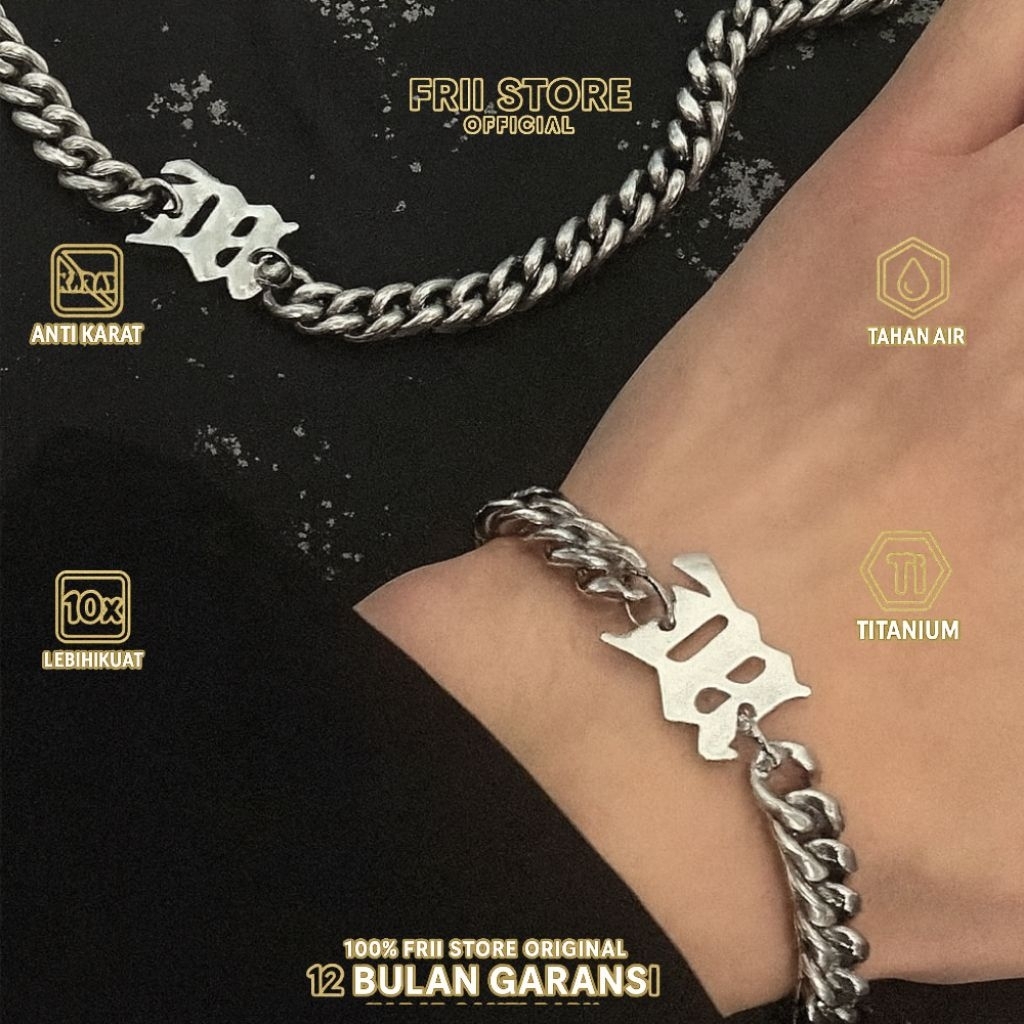 Kalung Gelang Titanium Pria Wanita Liontin Korea Huruf M | Beli Kalung Free Gelang Anti Karat Elegan
