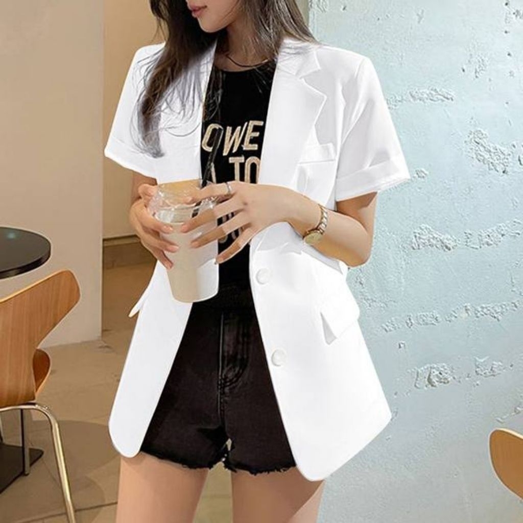 Blazer Wanita Korea Style Outer Lengan Pendek
