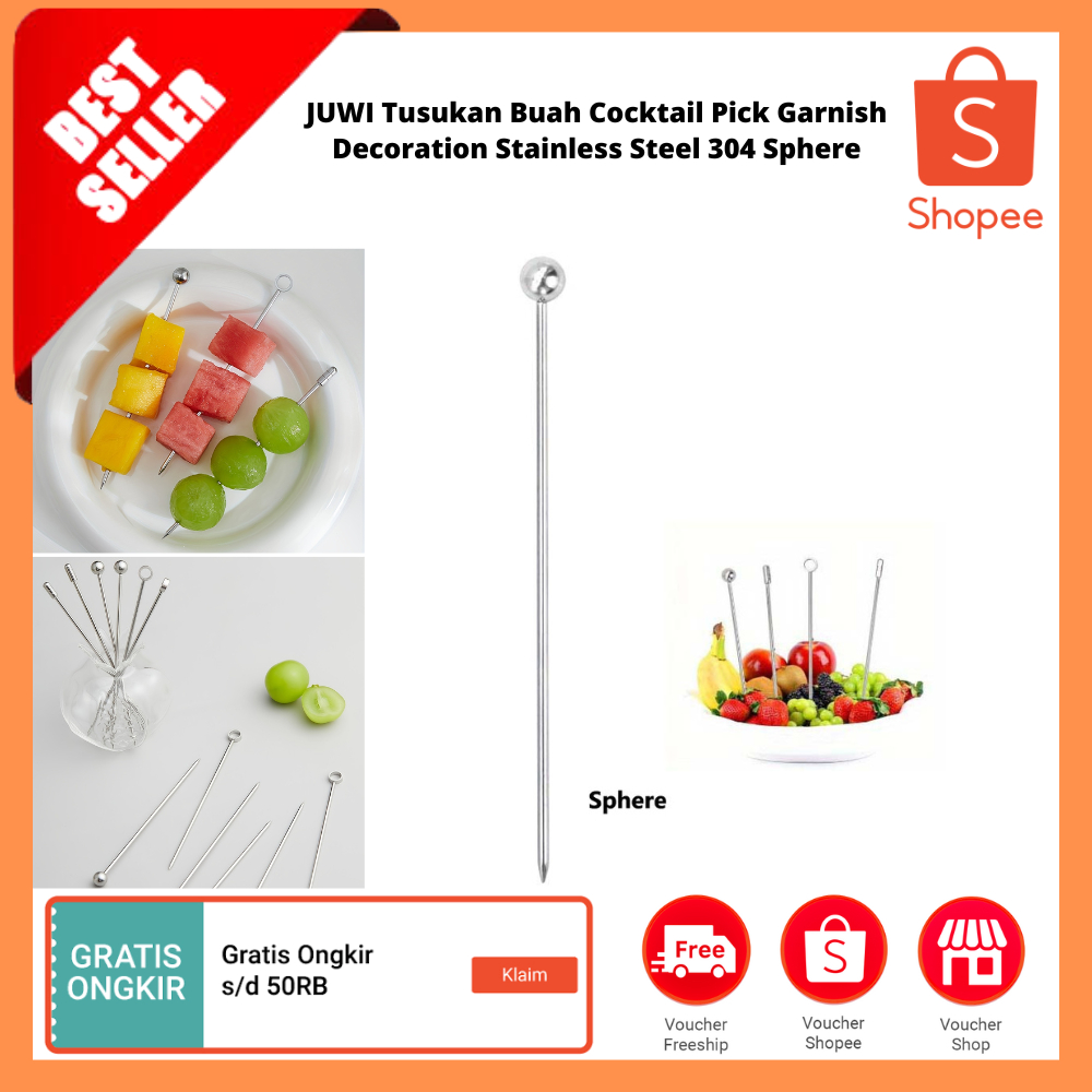 Tusukan Buah CocktailPick Garnish Decoration Stainless Steel 304 Sphere / Alat Tusuk Buah Sate 1pcs