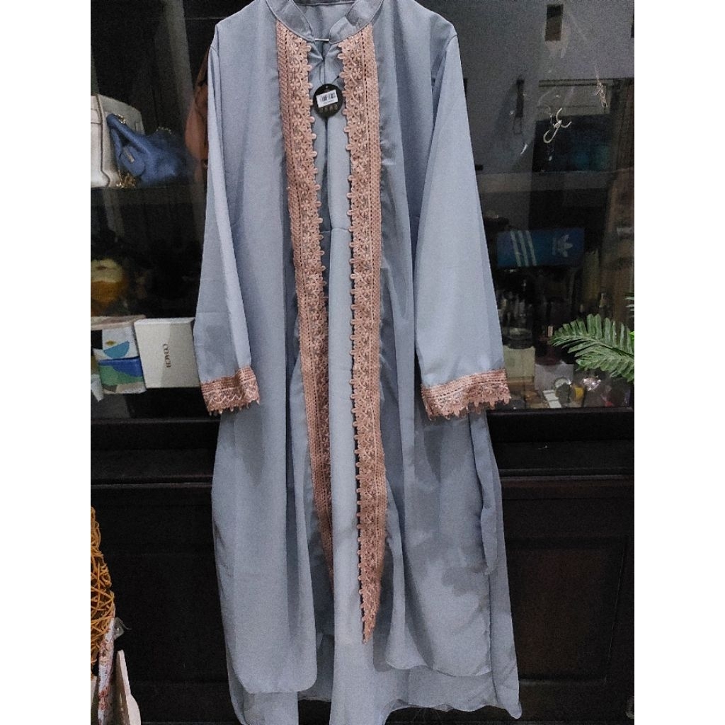 Abaya Gamis brokat biru muda