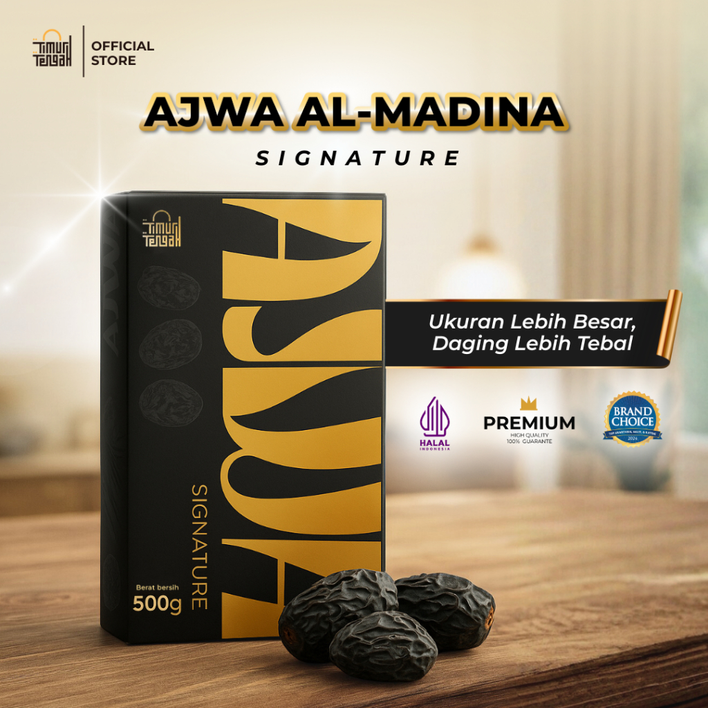 Timur Tengah Kurma Ajwa Signature 500 gr Ajwa Dates Jumbo Premium Kurma Favorit Nabi High Quality