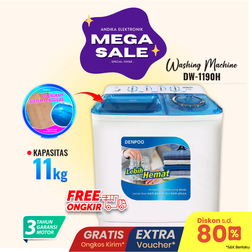 Denpoo Mesin Cuci DW 1190 11 KG