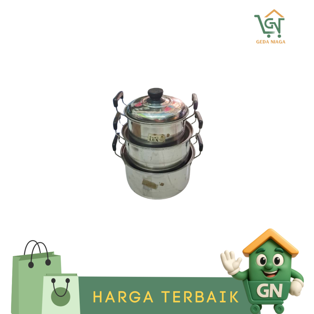 Panci Satu Set 3 Susun Home Lux Stainless Steel