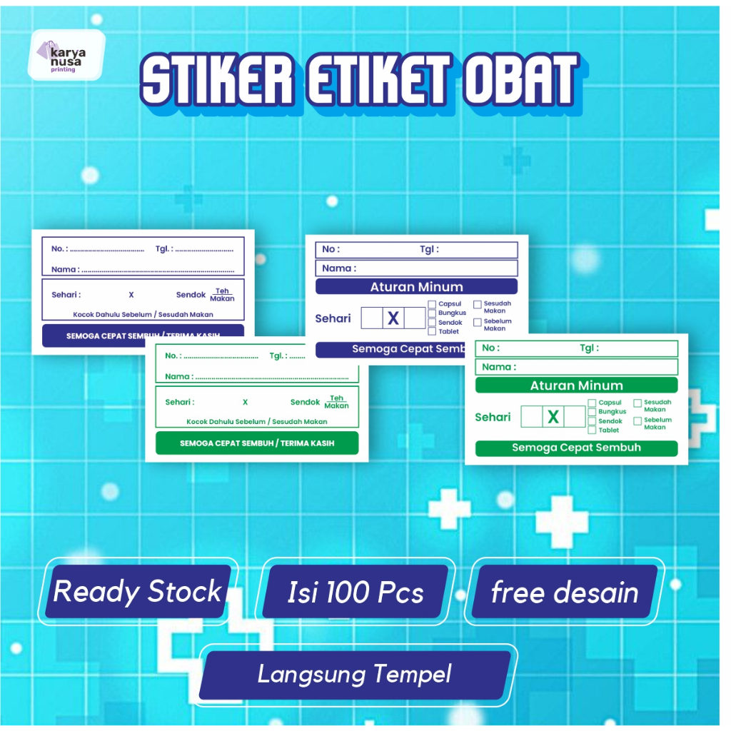 Stiker Etiket Sirup Pasien 100 Lembar Bontak Glossy Premium Langsung Tempel Tidak Mudah Luntur dan T